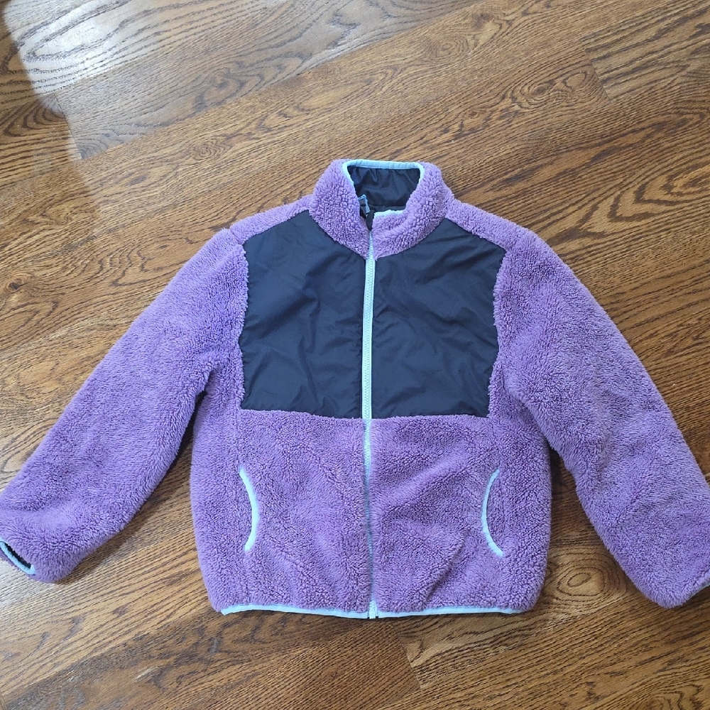 Plush Purple and Black Kids Puffer Jacket